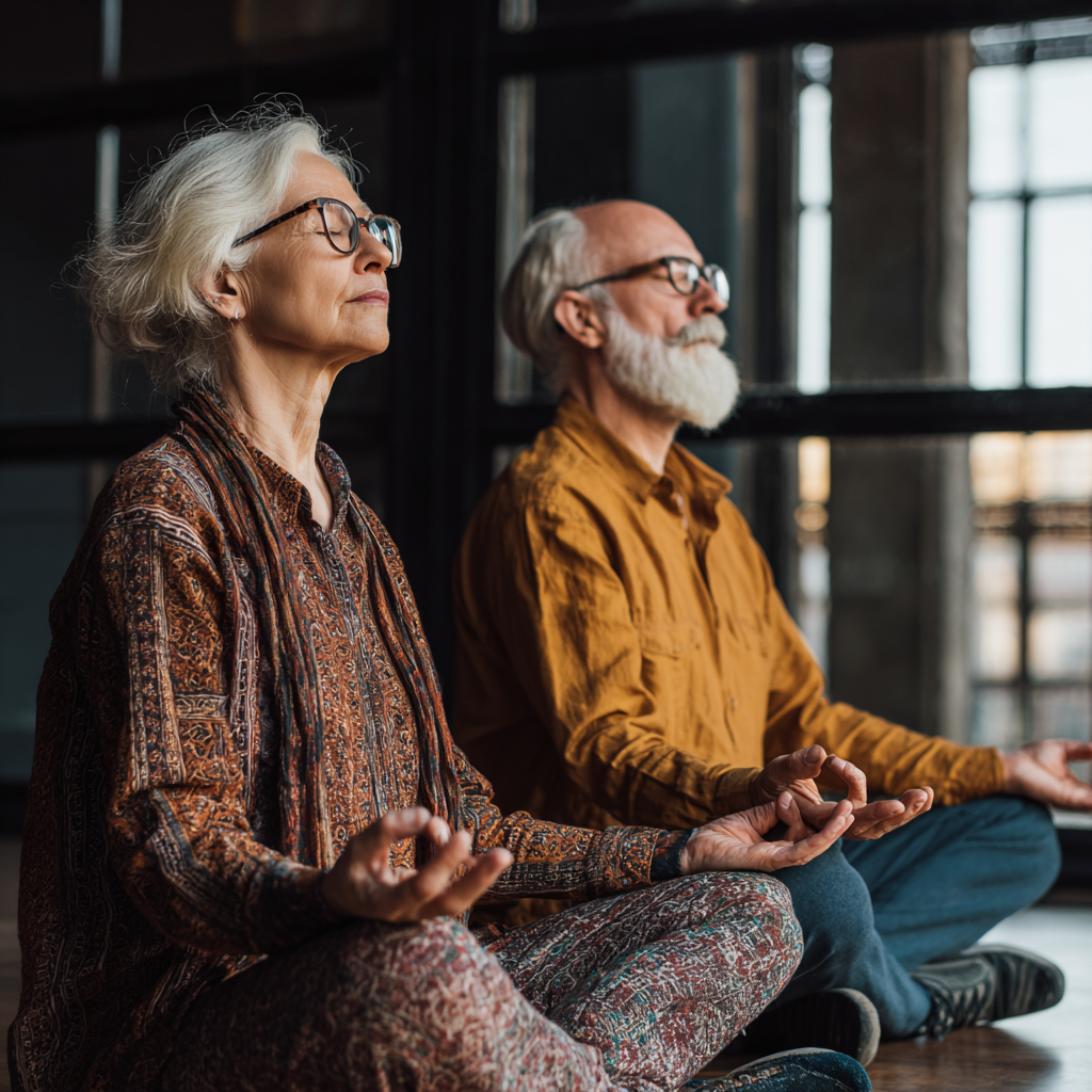 Confident Ukrainian man in his 40s demonstrating proper posture during yoga practice in a bright studio